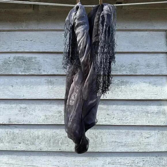 Collection XIIX Scarf Sheer, fades from light black to gray with tassels - Picture 2 of 6